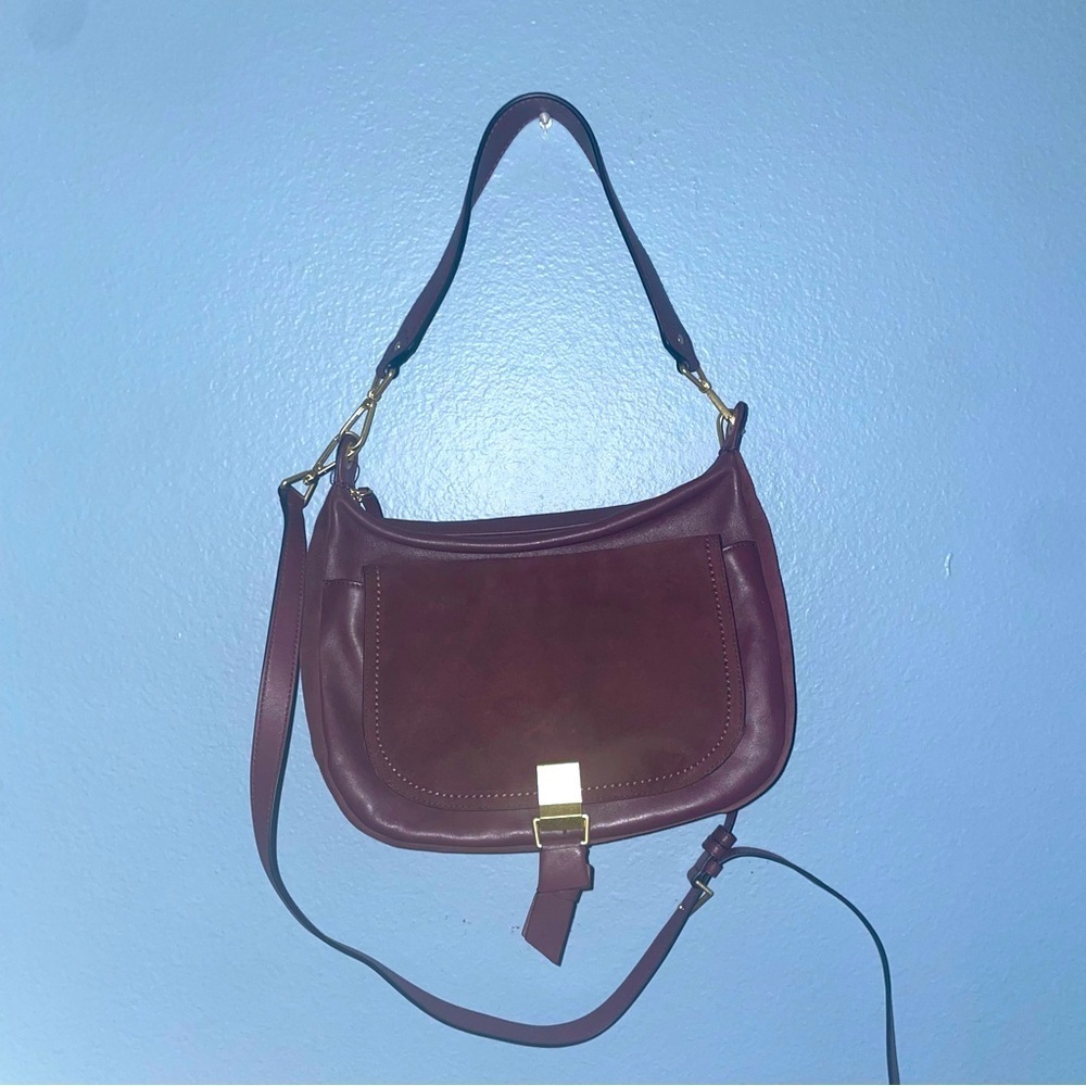 Plum leather suede satchel messenger saddle bag Vera Bradley crossbody purse - Picture 4 of 17